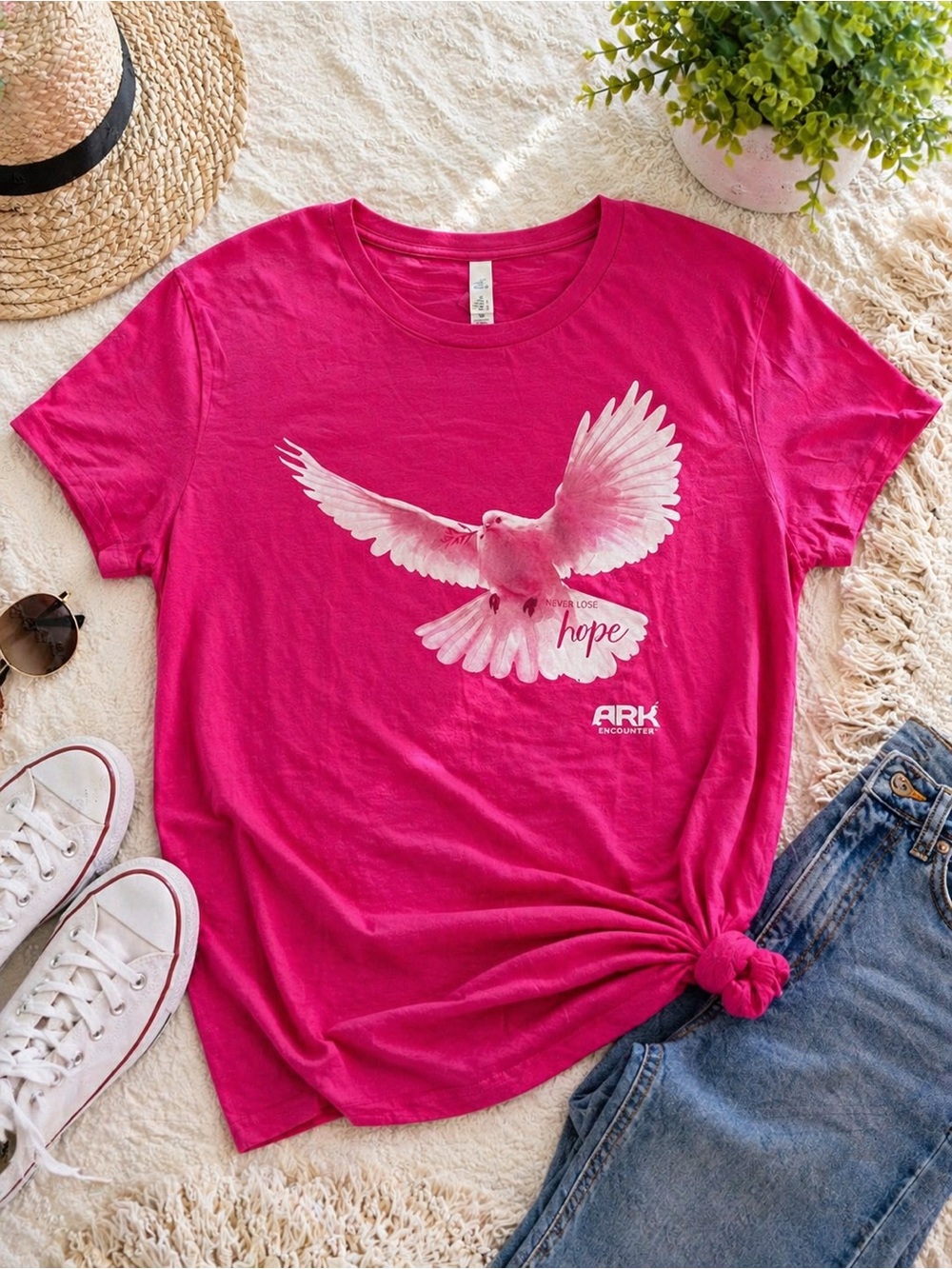 ARK Encounter Never Lose Hope Hot Pink Graphic Tee XL NWOT Faith Shirt